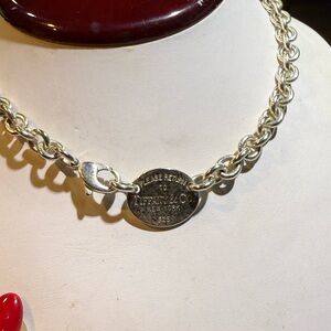 Please Return To Tiffany Oval Tag Choker Necklace Sterling Silver 15”